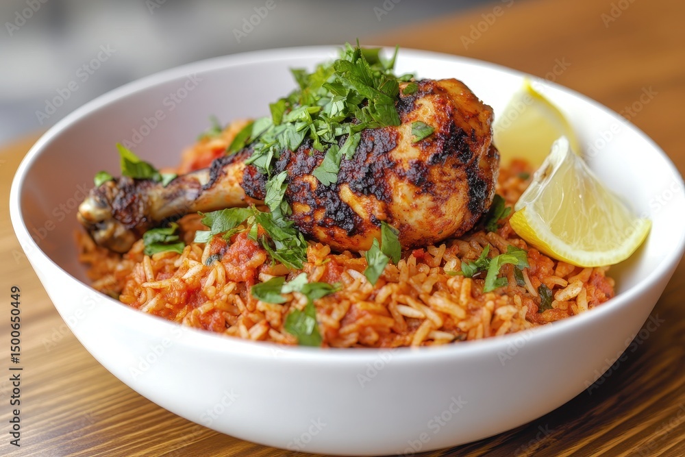 Delicious Chicken Drumstick with Spicy Rice and Fresh Herbs Delicious Chicken Drumstick with Spicy Rice and Fresh Herbs
