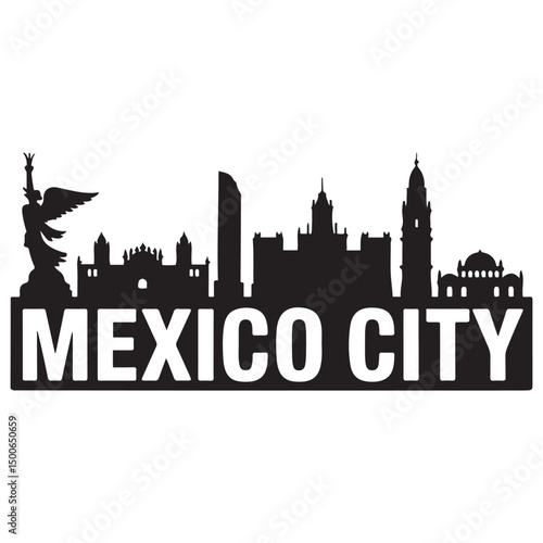 Mexico city skyline horizontal banner. Black Mexico city. Vector template for your design. Vector black silhouette. with white background
