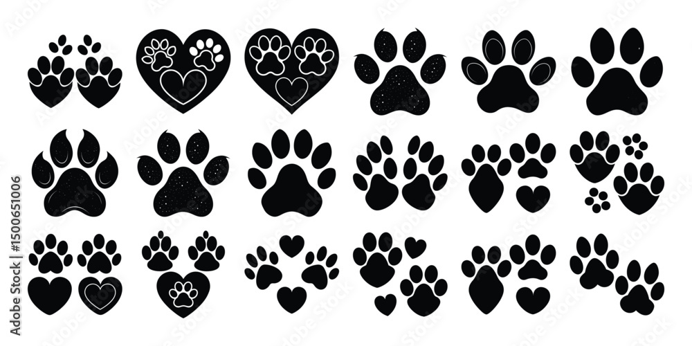 Fototapeta premium set of black silhouettes of animals vector on white 