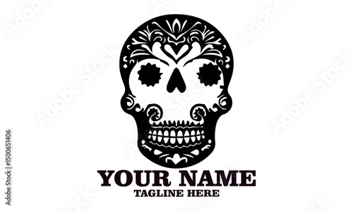 Cute skull logo icon, sugar skull day of the dead vector illustration design isolated on white background. dia de los muertos and sugar skull logo design