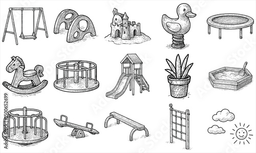 Hand Drawn Kids Playground Set