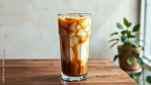 Wallpaper Mural Transparent Glass Latte with Layered Espresso and Milk � Refreshing Iced Coffee Image Suitable for Digital Ads, Cafe Menus, and Food Photography Torontodigital.ca