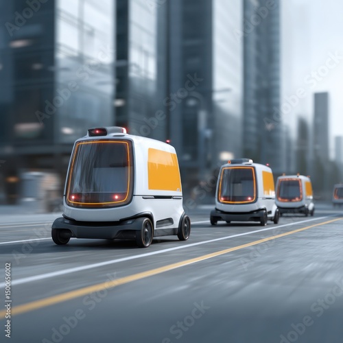 Autonomous delivery vehicles operating in urban areas, transporting goods without human drivers.