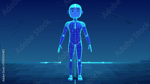 Blue 3D human anatomy illustration of a running figure