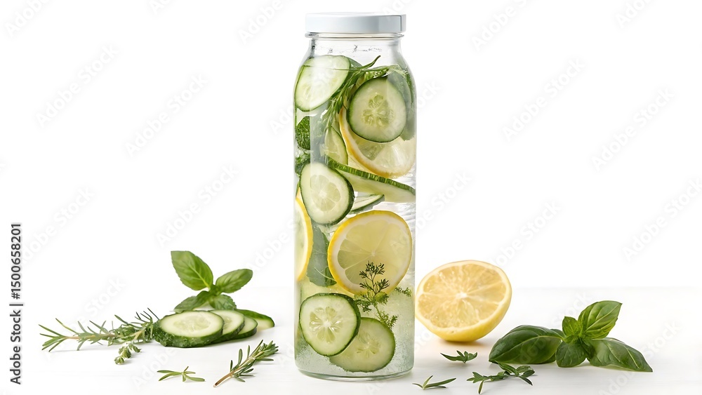 Fototapeta premium cucumber and lemon juice on a white background