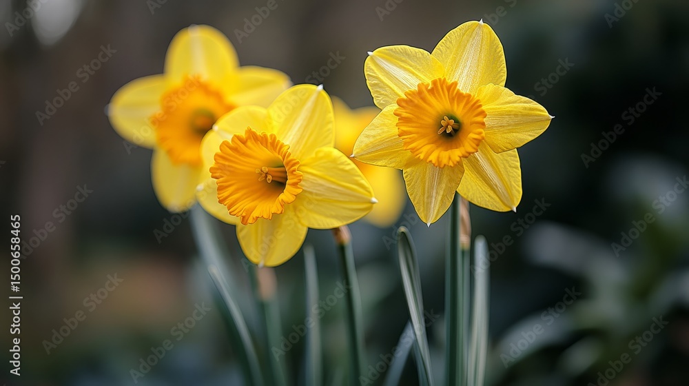 Bright yellow daffodil captured in close-up, showcasing trumpet and petal structure, fresh spring feel Bright yellow daffodil captured in close-up, showcasing trumpet and petal structure, fresh spring feel