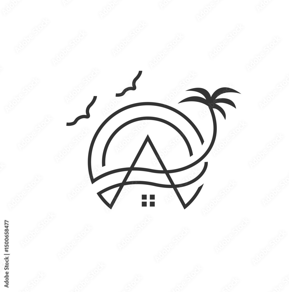 Naklejka premium custom beach-themed logo relaxing, sunny, and adventurous vibe t’s for a beach resort, surf brand, summer event, or tropical business
