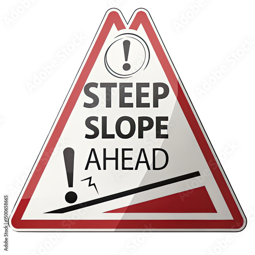 A warning sign indicating a steep slope ahead is prominently displayed to ensure safety for drivers navigating this challenging roadway area