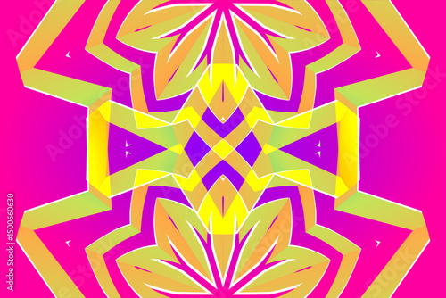 Beautiful glow colour caleidoscope gradient flower line art pattern wallpaper of indonesian traditional abstract batik ethnic dayak ornament for commercial ads