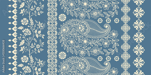 floral pattern vintage ethnic modern embroidery texture boho design vector illustration hand drawn pink flower motif branches leaves wallpaper seamless background border.