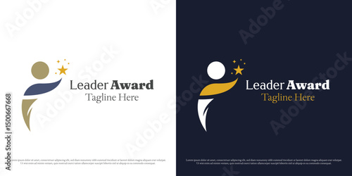 Career award logo design illustration. People business company trophy silhouette. Abstract achievement character job symbol icon.