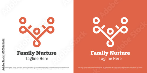 Family parental logo design illustration. Silhouette of father mother child family people group in heart shape. Simple minimal calm soft geometric icon symbol.