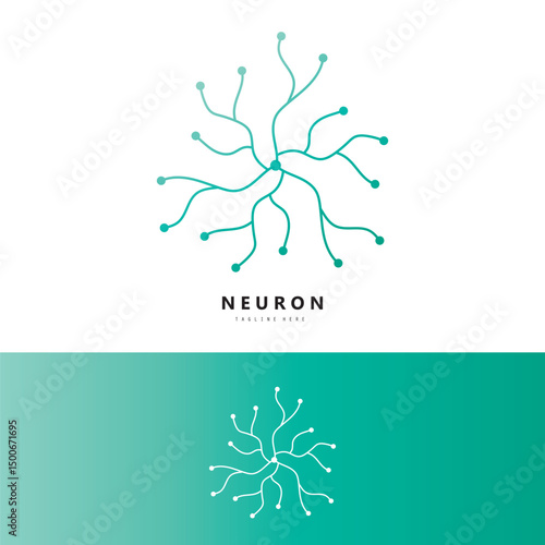 Neuron logo or brain nerve cell logo design, template icon, molecule, atom, brain cell, logo illustration template with vector concept