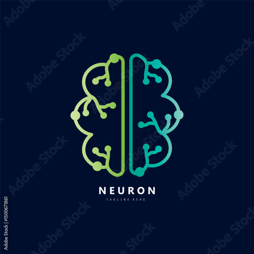 Neuron logo or brain nerve cell logo design, template icon, molecule, atom, brain cell, logo illustration template with vector concept
