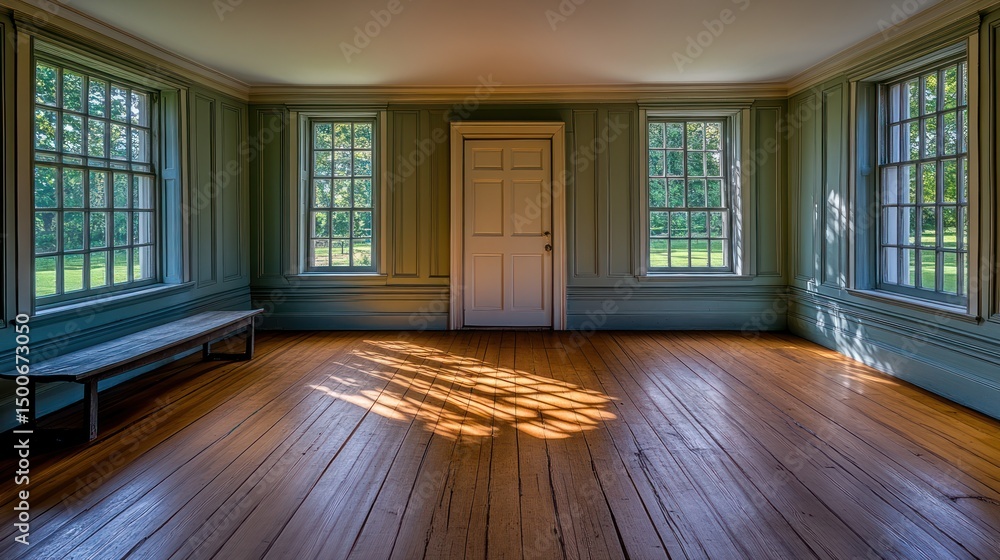 Historic room, sunlight on wood floor