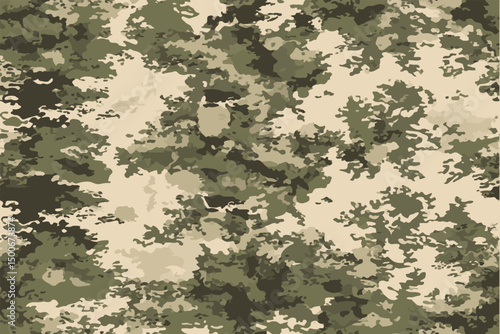 A camouflage pattern in olive green and beige, perfect for military or outdoor settings.Pixel military camouflage seamless pattern. Military and hunting uniform camouflage pattern for textile print.