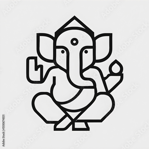 Minimalist Ganesha logo design, geometric shapes, clean lines, suitable for corporate branding or t-shirt print.