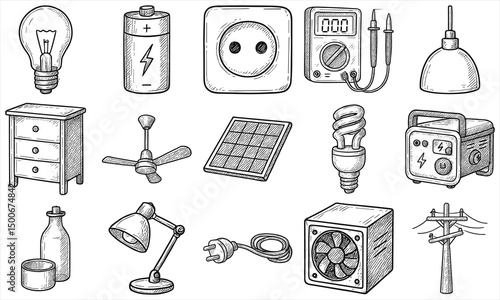 Hand Drawn Electricity Icon Set