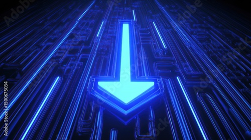 Obraz na płótnie Abstract neon arrow within a complex circuit pattern w salonie