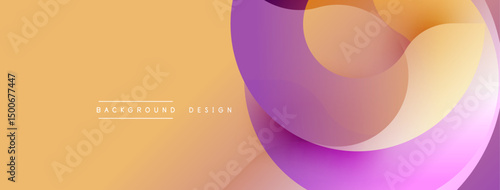 Abstract fluid shapes overlap, creating vibrant color gradients. Peach background complements purple, orange hues. Modern design element.