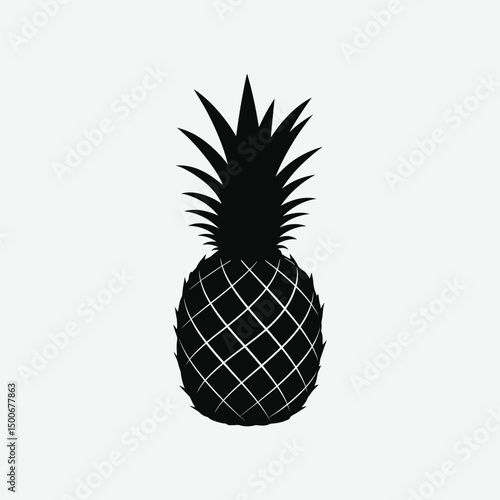 Minimalist Pineapple Vector Silhouette – Elegant High-Contrast Fruit Design on White Background