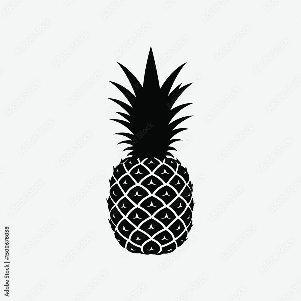 Obraz premium Minimalist Pineapple Vector Silhouette – Elegant High-Contrast Fruit Design on White Background