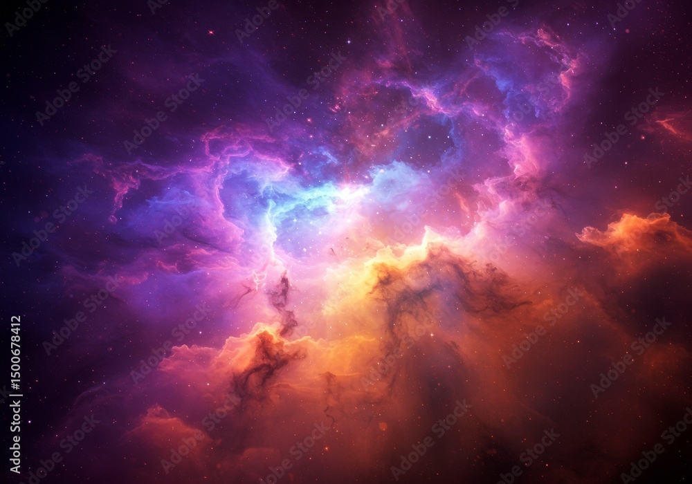 Fototapeta premium Cosmic Nebula Illustration with Swirling Colors and Starry Background