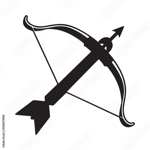 Battle Crossbow with Arrow flat vector icon. Simple solid symbol isolated on white background. Battle Crossbow with Arrow sign design template for web and mobile UI element
