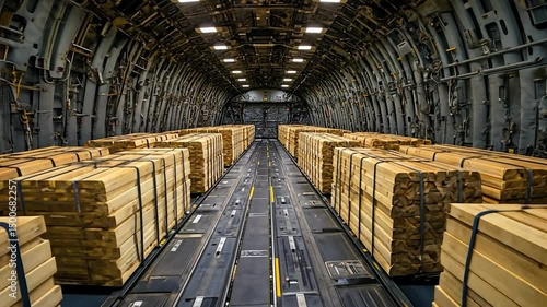 Lumber Cargo Inside Military Transport Aircraft