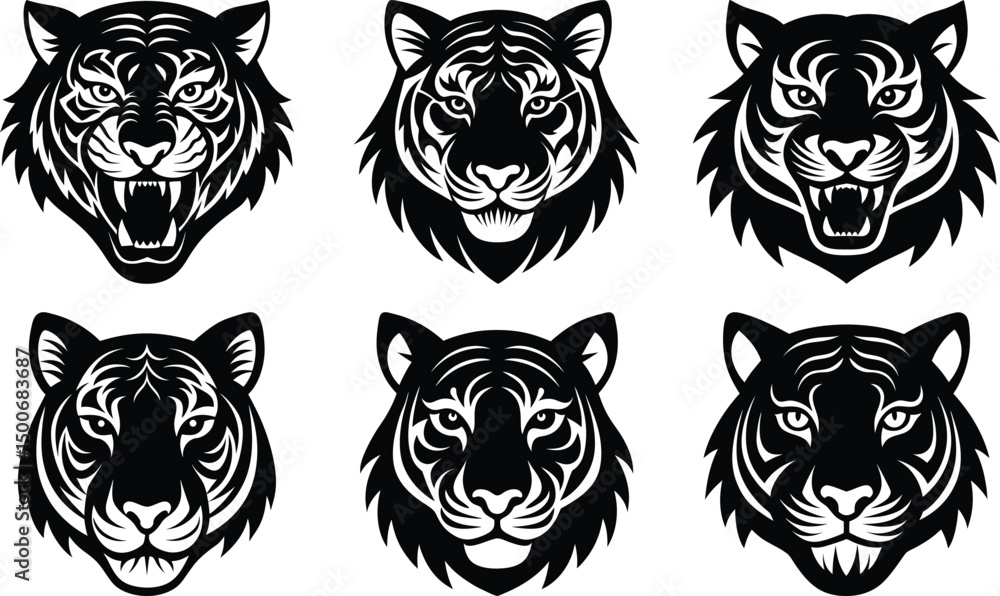 Fierce Tiger head silhouette vector aillustration,tiger head silhouette vector,tiger head silhouette art illustration on white background. Fierce Tiger head silhouette vector aillustration,tiger head silhouette vector,tiger head silhouette art illustration on white background.