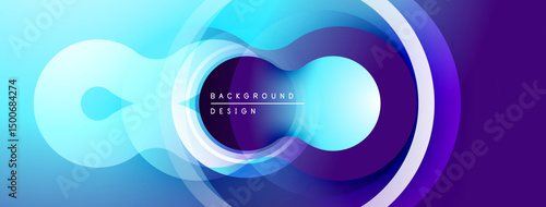 Abstract design features glowing circles, gradients. Blue, purple hues create dynamic visual effect. Modern background element.
