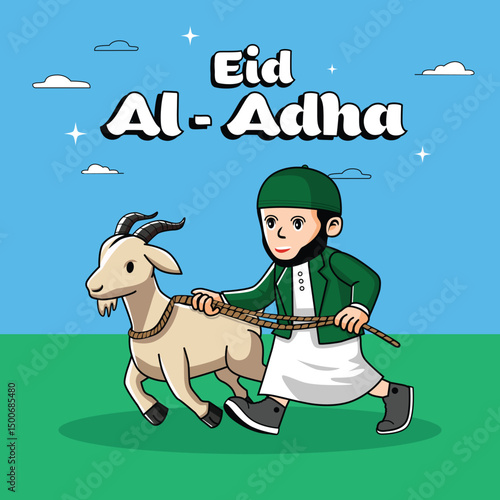 Trendy Muslim Boy With Goat for Islamic Day 