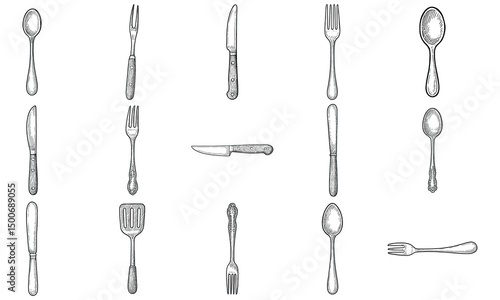 Hand Drawn Vintage Cutlery Set