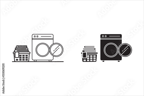  Automatic washing machine icon. Editable stroke. Front view. Vector simple flat graphic illustration. Isolated object on white background. Isolated.