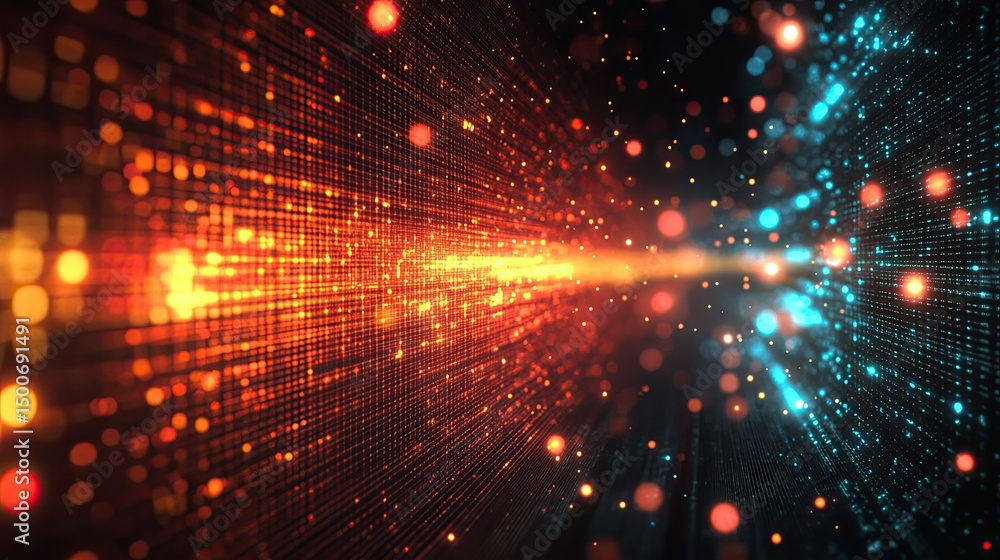 Fototapeta premium Abstract image showcasing a digital network with glowing particles and data streams
