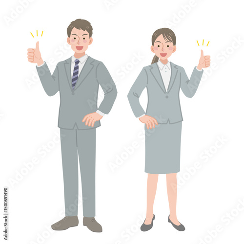 サムズアップをするビジネスパーソンの男女