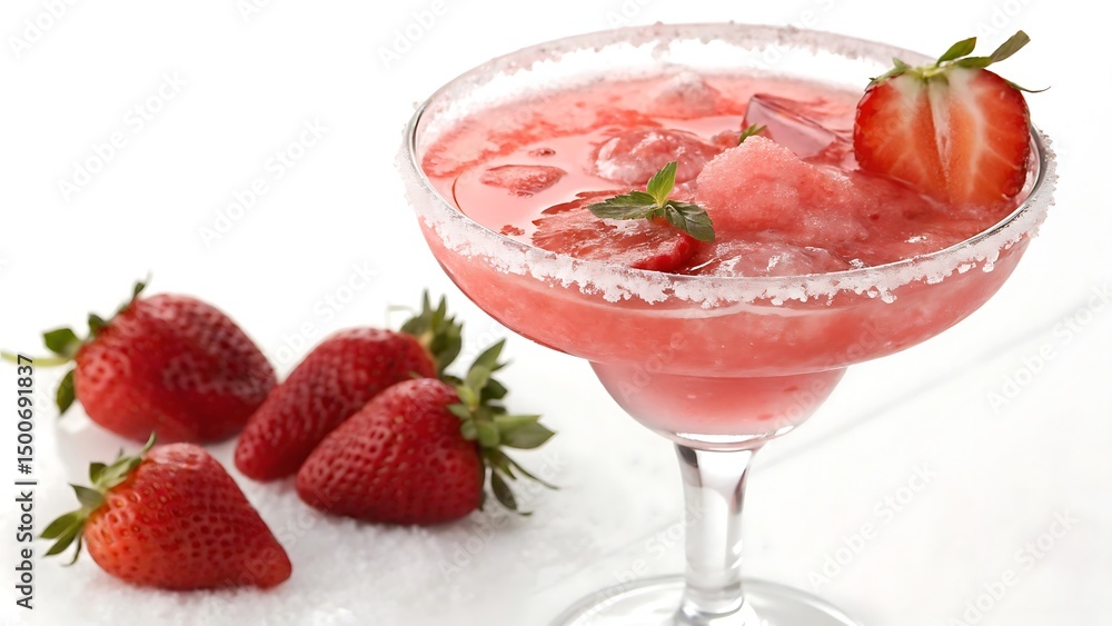 strawberry cocktail with strawberry on a white background strawberry cocktail with strawberry on a white background