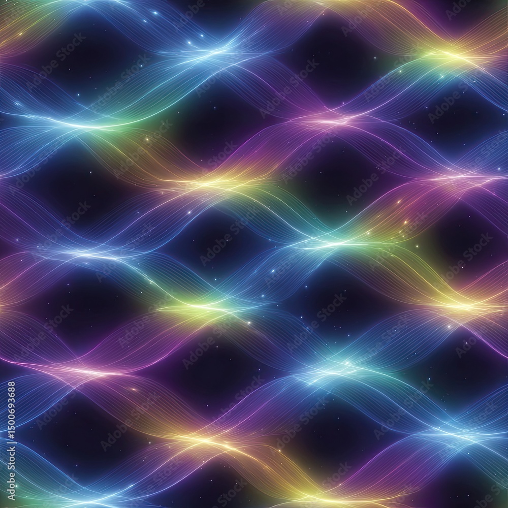 Fototapeta premium Seamless vapor trail light pattern in prism spectrum, soft curves