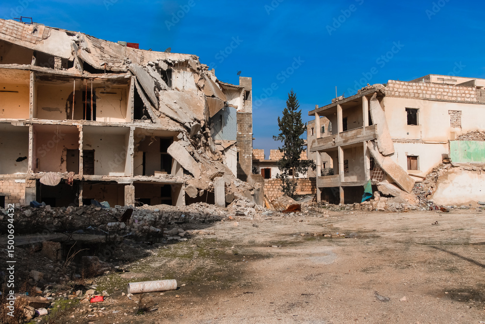 Fototapeta premium The aftermath of the war in Aleppo Syria which it part has been also affected during the Russia and Ukraine war