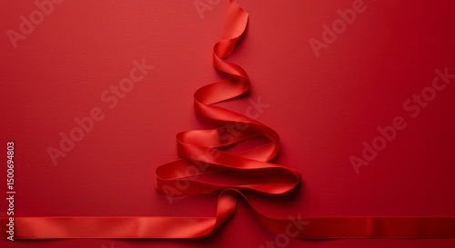 Festive Red Ribbon Christmas Tree Abstract Background Holiday Decoration
