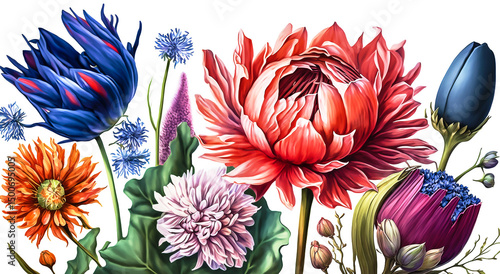Summer flowers isolated on white background. Watercolors paints illustration. Generative AI	