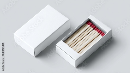 Wallpaper Mural White matchbox with wooden matches and red tips, showcasing a minimalist design concept, ideal for branding or packaging mockup Torontodigital.ca