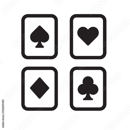 Four Playing Cards Minimal Silhouette Grid