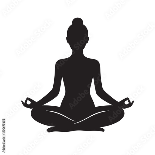 Meditating Woman Lotus Pose Black Silhouette