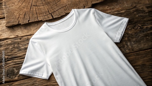 White T-Shirt Mockup on Rustic Wood, Clothing Design, Apparel Template tshirt mockup, apparel design