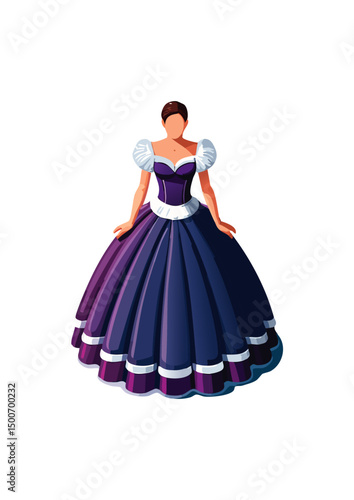 2 pairs of high heels, the shoes are blue and purple, In the white room, there is a wardrobe full of women's dresses, a dressing table, and a small pink bed for women. In the white room, 