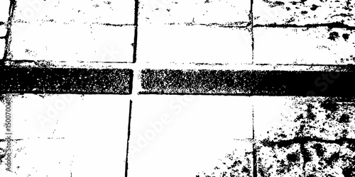  Abstract white brick wall with black grout lines shows a cracked and aged texture,  and tear on the surface of the brick pattern
