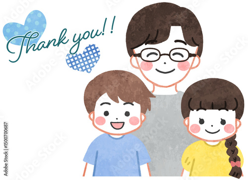 笑顔で並ぶかわいい親子のイラスト