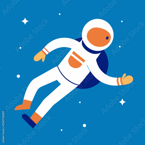 Stylized astronaut floating in zero gravity vector illustration