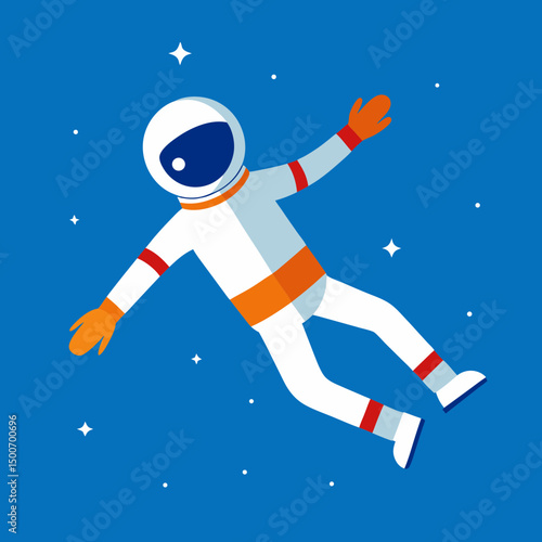 Stylized astronaut floating in zero gravity vector illustration